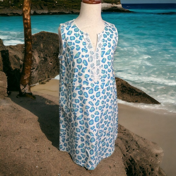 TukTuk Designs Leopard Print Sleeveless Shift Dress in Sapphire Size 9-10 - Picture 2 of 10